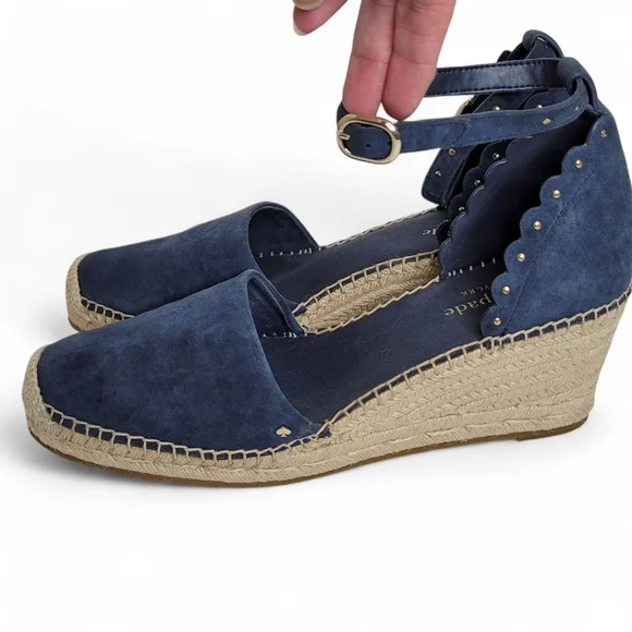 Kate Spade Polly Suede Espadrille Wedge Sandals 10B Dark Blue - Picture 7 of 12